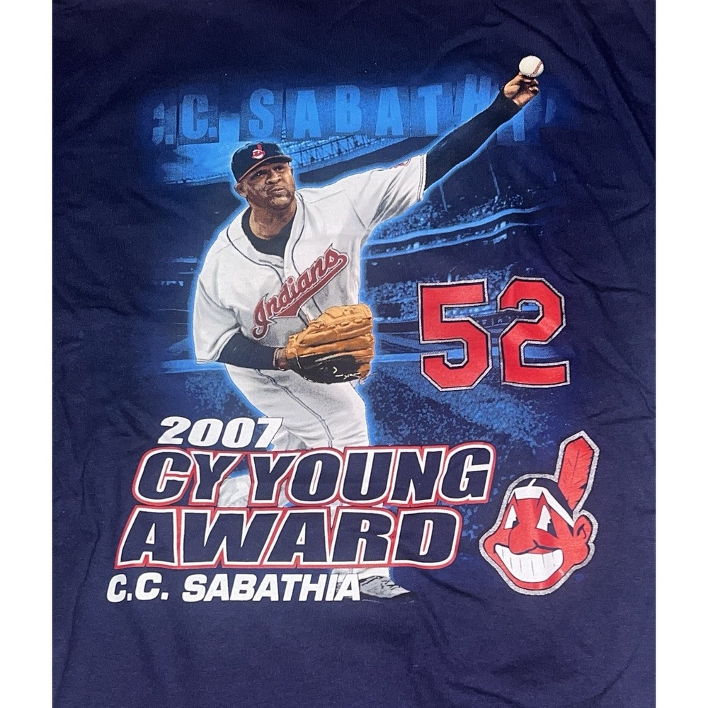Cleveland Indians C.C. Sabathia Cy You G Award MLB Majestic Men's Blue T-Shirt